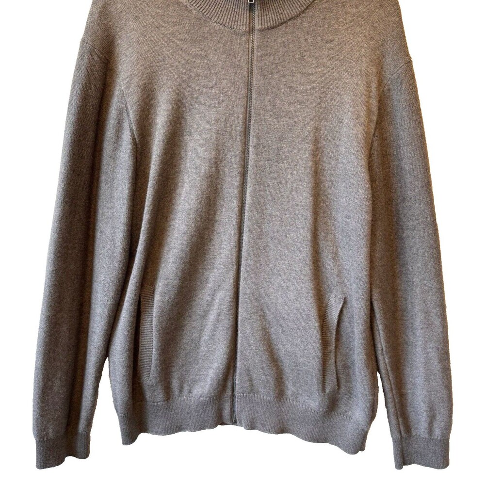 Michael Kors Sweater Men's XL Gray Knit‎ Full Zip Mock Neck Cotton Wool Blend